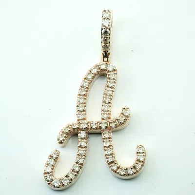 Pre-owned Jewelwesell 14k Gold Round Diamond Script 1.25" Letter 'a' Initial Pendant Necklace 0.88ct