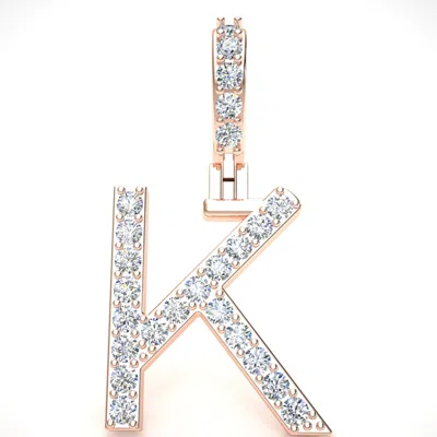 Pre-owned Jewelwesell 14k Gold Round Diamond Single Row 1" Letter 'k' Initial Pendant Necklace 0.47ct