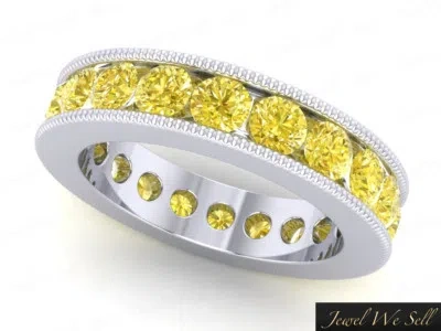 Pre-owned Jewelwesell 1.70ct Round Cut Yellow Diamond Classic Milgrain Eternity Band Ring 10k Gold I2