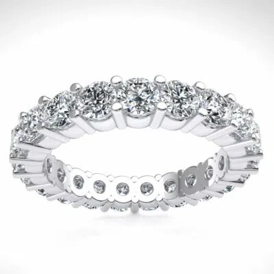 Pre-owned Jewelwesell 18k White Gold Ladies Shared Prong Natural Round Diamond Eternity Ring 2.40ct