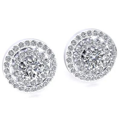 Pre-owned Jewelwesell 1ctw Round Brilliant Cut Diamond Ladies Double Halo Studs Earrings 10k Gold In J