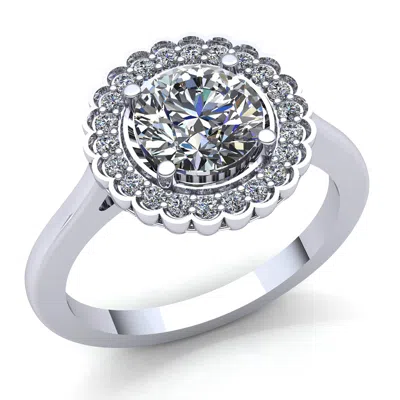 Pre-owned Jewelwesell 1ctw Round Cut Diamond Ladies Floral Halo Solitaire Engagement Ring 10k Gold