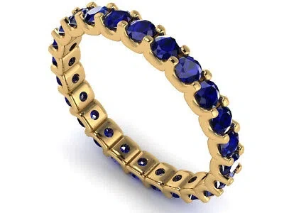 Pre-owned Jewelwesell 2.10ct Round Sapphire Shared U-prong Eternity Wedding Ring 10k Yellow Gold Aaa