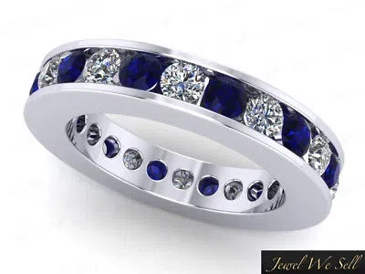 Pre-owned Jewelwesell 2.50ct Round Sapphire Diamond Classic Channel Set Eternity Band Ring 10k Gh I1