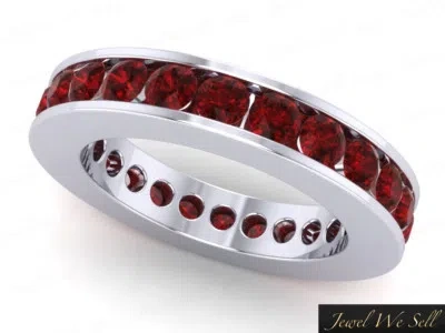 Pre-owned Jewelwesell 3.00ct Round Cut Ruby Classic Channel Set Eternity Band Solid 10k White Gold Aaa In Gh