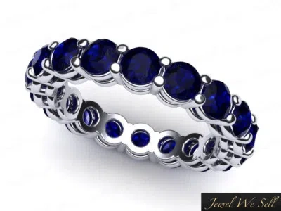 Pre-owned Jewelwesell 3.45ct Sapphire Open Gallery Shared Prong Eternity Band Ring 14k White Gold Aa