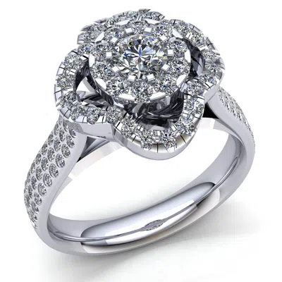 Pre-owned Jewelwesell 3ct Round Brilliant Cut Diamond Ladies Cluster Halo Engagement Ring 10k Gold