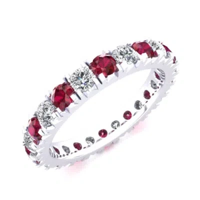 Pre-owned Jewelwesell Eternity Band Ring 2.10ctw Round Ruby & Diamond 10k White Gold In Gh