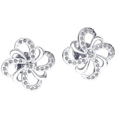 Pre-owned Jewelwesell Genuine 0.15ct Round Cut Diamond Ladies Swirl Studs Earrings Solid 18k Gold In F