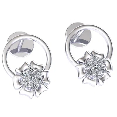 Pre-owned Jewelwesell Genuine 0.1ct Round Cut Diamond Ladies 7 Stone Flower Earrings 18k Gold
