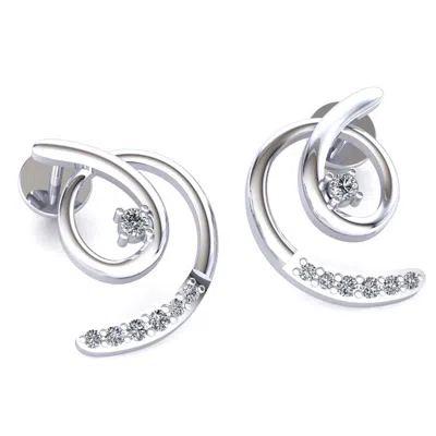 Pre-owned Jewelwesell Genuine 0.1ct Round Cut Diamond Ladies 7stone Swirl Earrings Solid 18k Gold In F