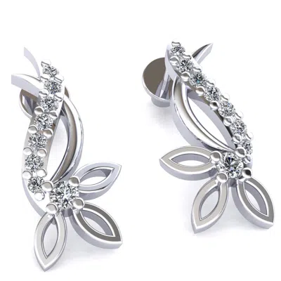 Pre-owned Jewelwesell Genuine 0.1ctw Round Cut Diamond Ladies Half Flower Earrings Solid 14k Gold