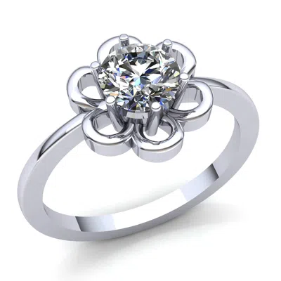 Pre-owned Jewelwesell Genuine 0.25ct Round Diamond Ladies Flower Solitaire Engagement Ring 10k Gold