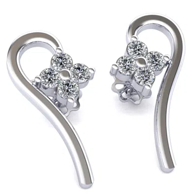 Pre-owned Jewelwesell Genuine 0.2ct Round Cut Diamond Ladies Cluster Drops Earrings Solid 18k Gold In H