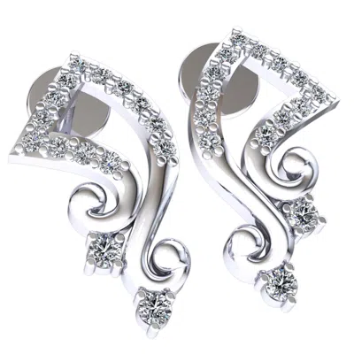 Pre-owned Jewelwesell Genuine 0.2ct Round Cut Diamond Ladies Musical Note Earrings Solid 18k Gold In F