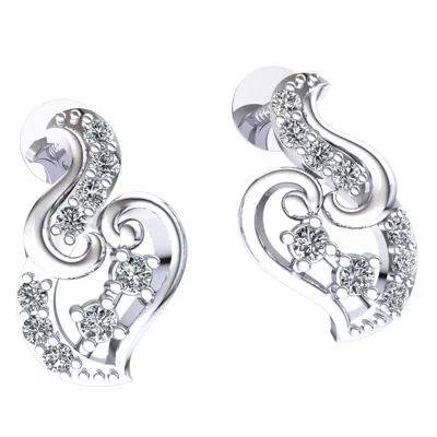 Pre-owned Jewelwesell Genuine 0.2ct Round Cut Diamond Ladies Small Drops Earrings Solid 18k Gold In F