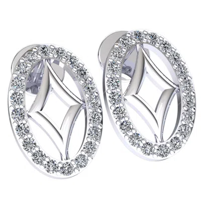 Pre-owned Jewelwesell Genuine 0.2ctw Round Cut Diamond Ladies Oval Pave Earrings Solid 14k Gold In H