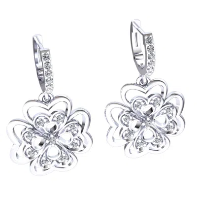 Pre-owned Jewelwesell Genuine 0.33ct Round Cut Diamond Ladies 4 Leaf Clover Earrings 10k Gold In J