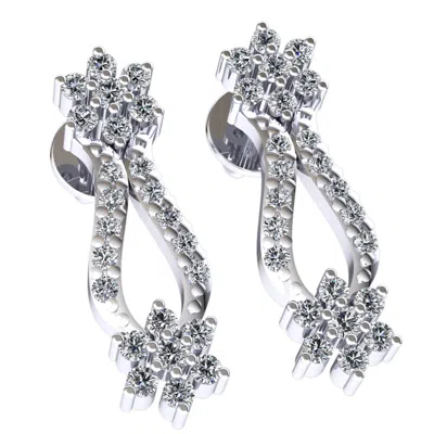 Pre-owned Jewelwesell Genuine 0.33ctw Round Cut Diamond Ladies Fine Flower Earrings Solid 10k Gold In J