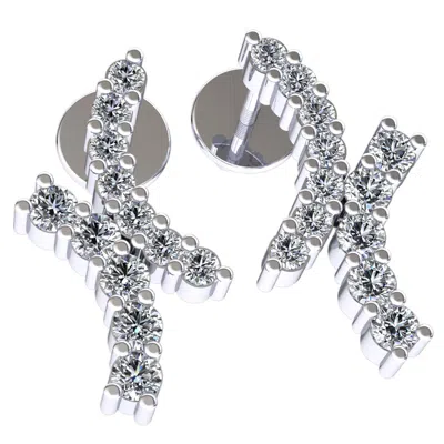 Pre-owned Jewelwesell Genuine 0.35ct Round Cut Diamond Ladies Pave Drop Earrings Solid 18k Gold In H