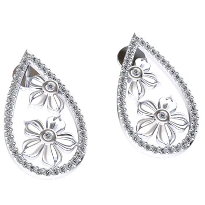 Pre-owned Jewelwesell Genuine 0.35ctw Round Cut Diamond Ladies Flower Teardrop Earrings 18k Gold