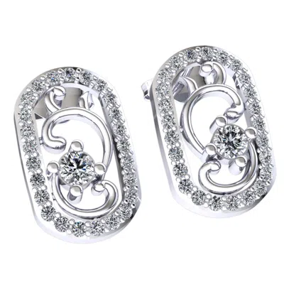 Pre-owned Jewelwesell Genuine 0.35ctw Round Cut Diamond Ladies Scroll Oval Earrings Solid 10k Gold In J