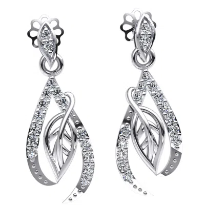 Pre-owned Jewelwesell Genuine 0.3carat Round Cut Diamond Ladies Leaf Drop Earrings Solid 10k Gold In J