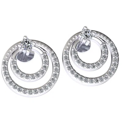 Pre-owned Jewelwesell Genuine 0.4ct Round Cut Diamond Ladies Double Circle Earrings Solid 18k Gold In H