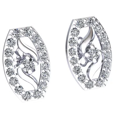 Pre-owned Jewelwesell Genuine 0.4ctw Round Cut Diamond Ladies Halo Studs Earrings Solid 18k Gold