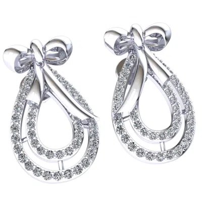 Pre-owned Jewelwesell Genuine 0.55ct Round Cut Diamond Ladies Teardrop Ribbon Earrings 18k Gold
