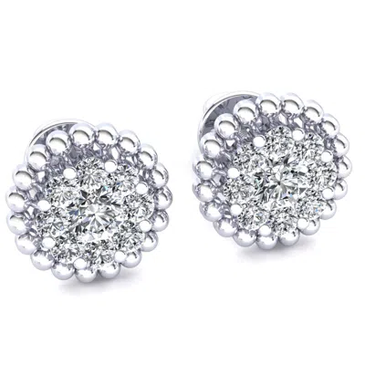 Pre-owned Jewelwesell Genuine 0.55ctw Round Diamond Ladies Millgrain Cluster Studs Earrings 18k Gold In H