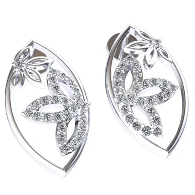 Pre-owned Jewelwesell Genuine 0.5carat Round Cut Diamond Ladies Marquise Shaped Leaf Earrings 14k Gold In H