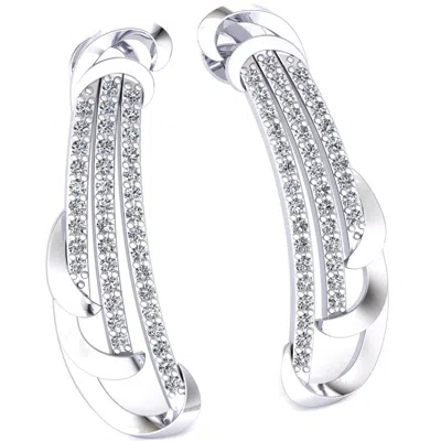 Pre-owned Jewelwesell Genuine 0.5ct Round Cut Diamond Ladies 3row Pave Earrings Solid 18k Gold