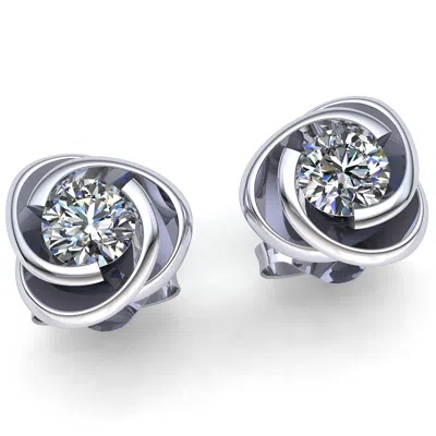 Pre-owned Jewelwesell Genuine 0.5ct Round Diamond Ladies Love Knot Solitaire Stud Earrings 14k Gold In H