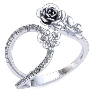 Pre-owned Jewelwesell Genuine 0.5ctw Round Diamond Butterfly Flower Bridal Engagement Ring 18k Gold