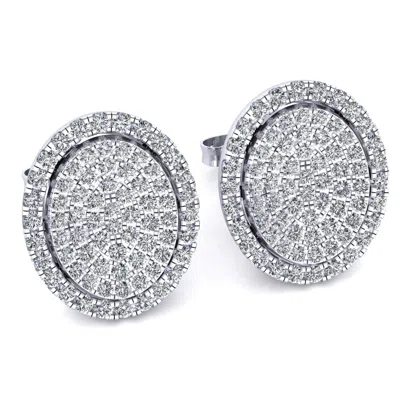 Pre-owned Jewelwesell Genuine 0.66ctw Round Cut Diamond Ladies Oval Cluster Studs Earrings 18k Gold