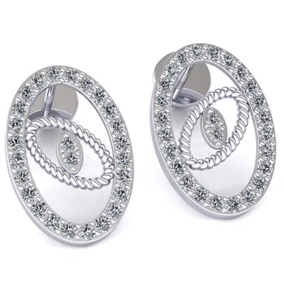 Pre-owned Jewelwesell Genuine 0.66ctw Round Cut Diamond Ladies Rope Oval Eye Earrings 18k Gold In F