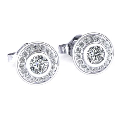 Pre-owned Jewelwesell Genuine 0.6ctw Round Cut Diamond Ladies Halo Studs Earrings Solid 18k Gold