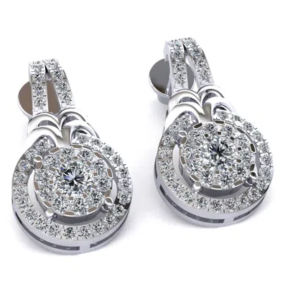 Pre-owned Jewelwesell Genuine 0.75ct Round Cut Diamond Ladies Cluster Halo Earrings Solid 10k Gold