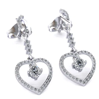 Pre-owned Jewelwesell Genuine 0.75ctw Round Cut Diamond Ladies Halo Heart Earrings Solid 10k Gold In J
