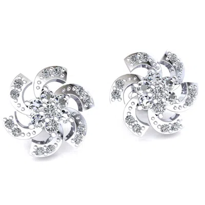 Pre-owned Jewelwesell Genuine 0.9ct Round Cut Diamond Ladies Flower Modern Earrings Solid 18k Gold In H