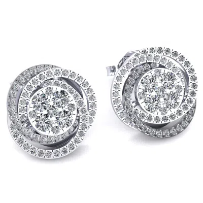 Pre-owned Jewelwesell Genuine 0.9ct Round Cut Diamond Ladies Trinity Knot Earrings Solid 18k Gold