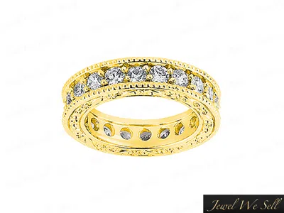 Pre-owned Jewelwesell Genuine 1.75ct Round Diamond Antique Milgrain Eternity Band Ring 10k Gold G-h I1 In Gh