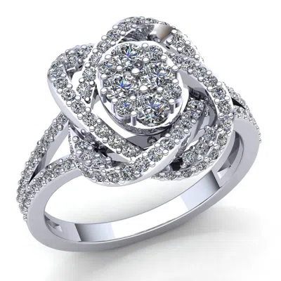 Pre-owned Jewelwesell Genuine 1ct Round Cut Diamond Ladies Cluster Cross Over Engagement Ring 10k Gold