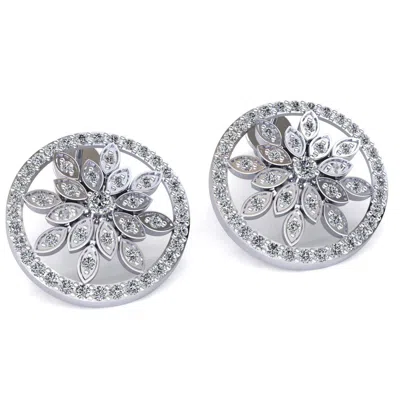 Pre-owned Jewelwesell Genuine 1ct Round Cut Diamond Ladies Halo Flower Earrings Solid 10k Gold