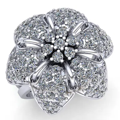 Pre-owned Jewelwesell Genuine 1ctw Round Cut Diamond Ladies Bridal Flower Fancy Ring 14k Gold