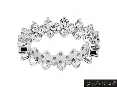 Pre-owned Jewelwesell Genuine 2.40ct Round Diamond Garland Alternating Eternity Ring 18k Gold F Vs1