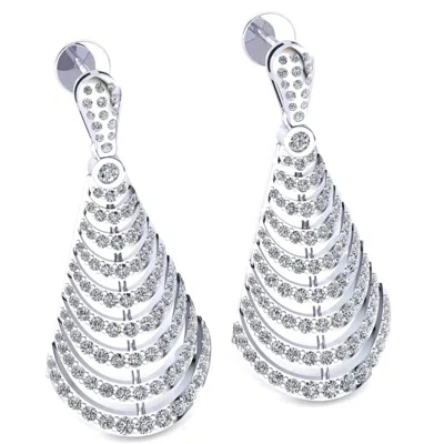 Pre-owned Jewelwesell Genuine 3.5ctw Round Cut Diamond Ladies Spiral Drop Earrings Solid 14k Gold