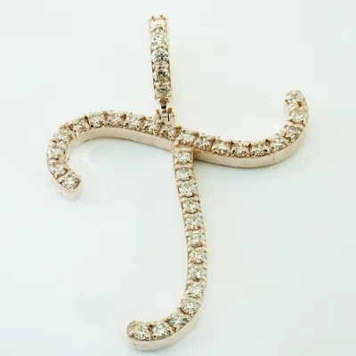 Pre-owned Jewelwesell Initial 't' Pendant Charm 14k Gold Genuine Round Diamond Script 1.25" 0.65ct