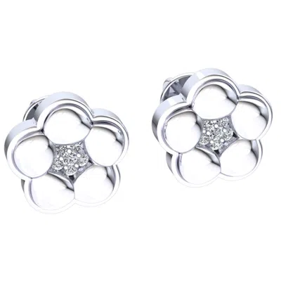 Pre-owned Jewelwesell Natural 0.05ct Round Cut Diamond Ladies Flower Stud Earrings Solid 14k Gold In H